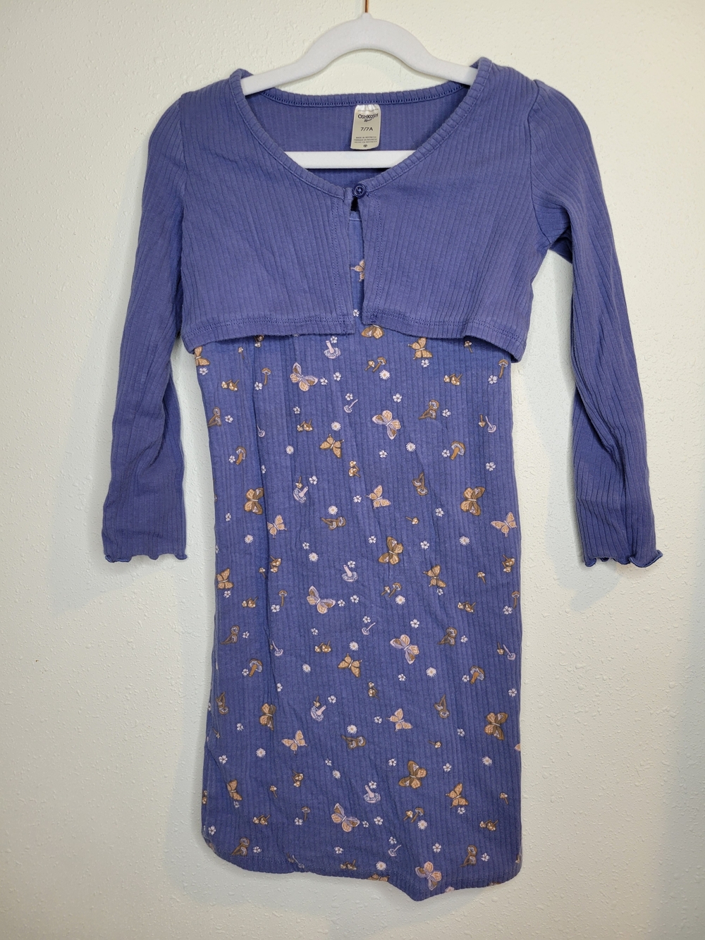 Girls Lavender Purple Ribbed Dress with Butterfly Print and Bolero